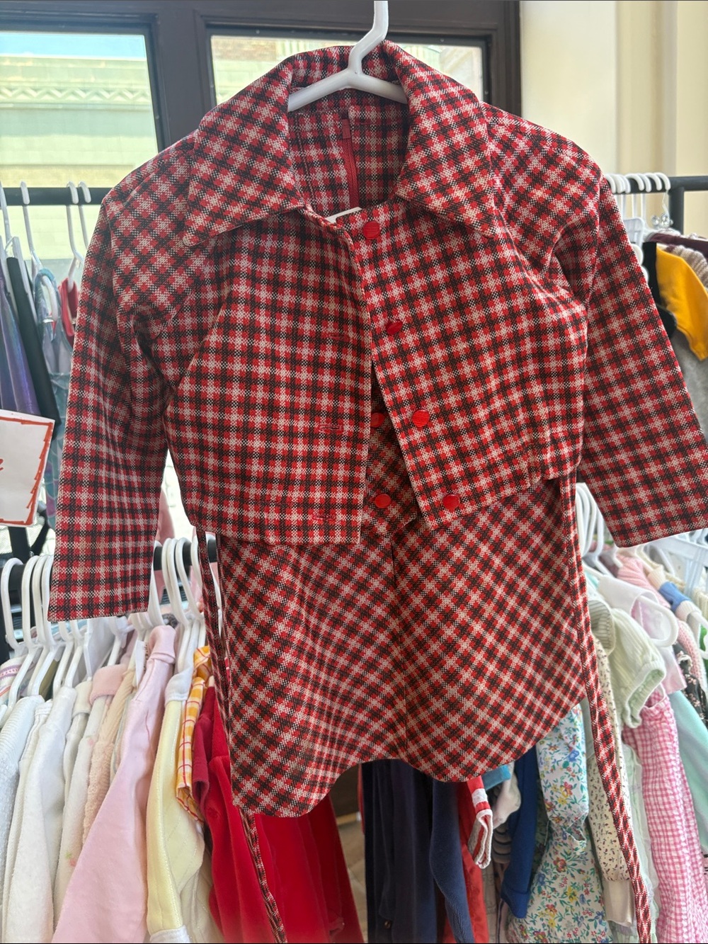 Vintage Red and White Plaid Formal Kids Dress Set